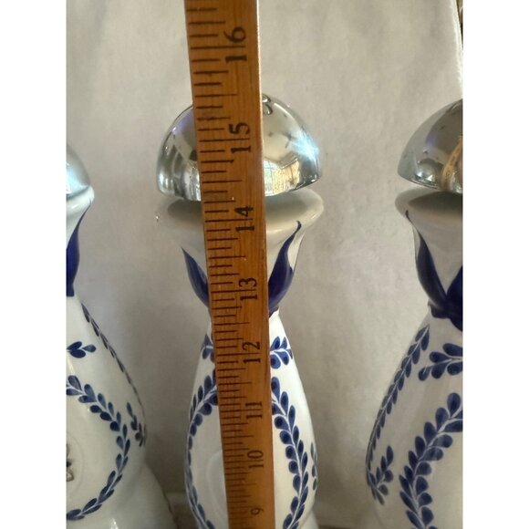 Clase Azul Tequila Bottle Trio Blue & White Ceramic With Silver Stopper 15" EMP - Picture 8 of 9